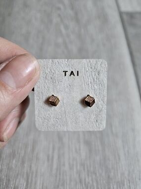 TAI Rose Gold Cube Pavé Stud Earrings
